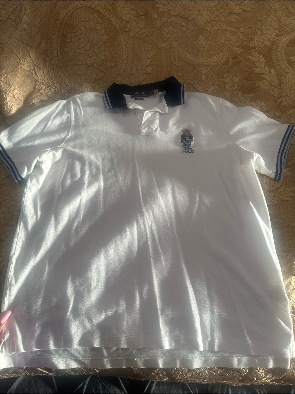 Ralph Lauren White Polo with Navy Collar and Sleeve Trim